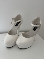 Pleaser Damen Plateau Sandaletten High Heel Hells weiß Lack Gr.38 Absatz 15cm