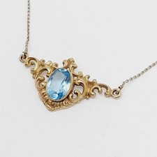 Antikes Collier Kette Biedermeier Stil Blauer Farbstein Double Schmuck Vergoldet