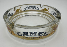 Vintage Camel Zigaretten Glas Aschenbecher Ø14cm + Camel Feuerzeug Weiß