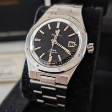 Nivada Grenchen F77 Automatik Herrenuhr 37mm Schwarz Datum Fullset Neuwertig Rar