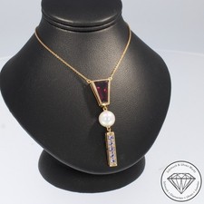 Wert 2450 € Farbedelstein Perlen Collier 750 18 Karat Rosé Gold xxyy