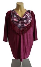 NEU Übergröße Damen Stretch Shirt d. rot Wasserfallausschnitt Fransen Gr. 48, 54