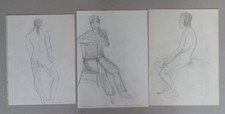 3 Zeichnungen Konvolut Bleistiftzeichnung Frau sitzend Studie Aktzeichnung 1970