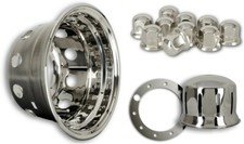 B-WARE Radzierblenden 22,5 Zoll Tiefbett Edelstahl + Nabenabdeckung Auskleidung