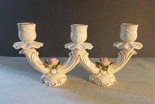 Vintage Kerzenständer Aus Porzellan mit Eingegossenen Rosen 3 Kerzen Leuchter