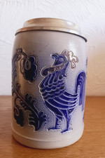 Bierkrug mit Zinndeckel, Salzglasur, R. Merkelbach, Modell 426/19, Handarbeit