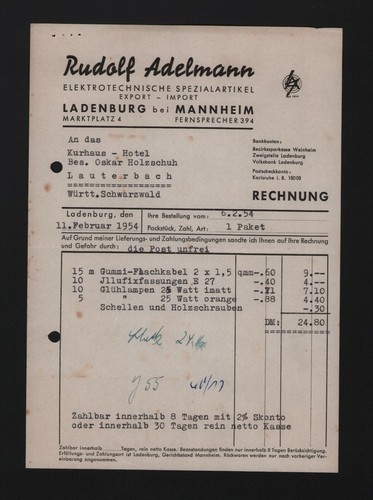 Ladenburg rechnung 1954 - ladenburg,,
