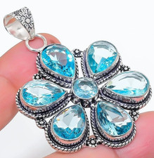 AQUA AQUAMARIN EDELSTEIN SCHMUCK ANHÄNGER HANDGEFRTIGT 925 Sterling SILBER