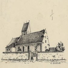 Kirche Historische Ansicht Bayern E. Ortlieb signiert Tusche Zeichnung um 1900