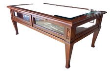 Couchtisch mit Glas, 2 Ausziehfächer, Nussbaum, Massivholz