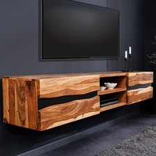 Hängendes TV-Lowboard AMAZONAS 160cm braun Sheesham Massivholz Baumkante Metall