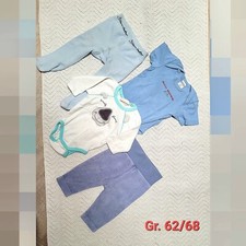 Baby 4tlg Set Body Strumpfhose Hose Gr 62 / 68 blau weiß türkis Katze Bär weich 