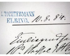 ELBING, E. Tochtermann, Rechnung 1884 an Landfried RAUENBERG