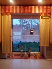 Gardinen Set 3 teilig 2 Flächenschals und Querbehang mit Klettband für Pilzstab