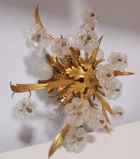 Italienischer Florentiner Deckenleuchte Glas Blumen/Metall Blätter Vintage