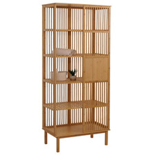 B-Ware Bambus Standregal MCW-N81, Badregal, 5 Regalböden Schiebetür 186x80x45cm