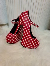 Bordello Damen Plateau-Pumps mit Pünktchen high heels heel  Teeze-08 rotRot...