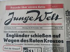 Junge Welt Zeitung Dienstag 20.11.1956 / Zertifikat sehr gut erhalten Geburtstag