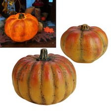 2x LED Kürbis Set 10&13cm Wachs-Kerze mit Timer Halloween Herbst Deko beleuchtet