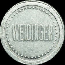 BIERMARKE: Alu-Marke "WEIßIER". OHNE ORT - GASTHOF oder BRAUEREI - "WEIDINGER"