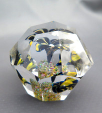 Ikosaeder Briefbeschwerer Facettenschliff Blumen Luftblasen Einschluss 1053 g