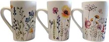 Tassen Blumen Design "Flores" Porzellan Becher Tasse Kaffeetassen - 3er-Set