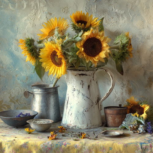 Wandbild sonnenblumen landhaus - wandbild,