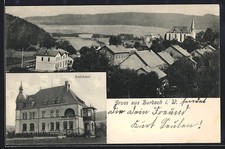 Burbach / Westerwald, Amtshaus und Ortsansicht, Ansichtskarte 