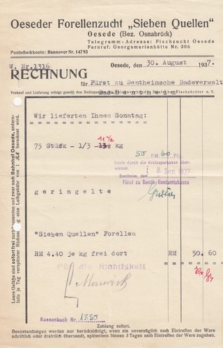 Oesede rechnung 1937 oeseder - oesede,, 1937,