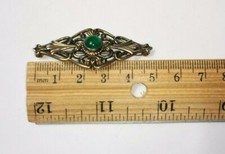 Kunst Deko Symmetalic Sterling & 14K Gold Jade Blume Brosche