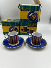 Espressotassen mit Unterteller Stripes 6 Stk in OVP Vintage Design 90er Jahre