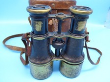 Antikes Militär Fernglas Feldstecher MG Leder Messing org. Led.Etui Frankreich