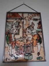 Glasbild ,Fensterbild, Buntglas, Bleiglas, alte Berufe, Schmiede