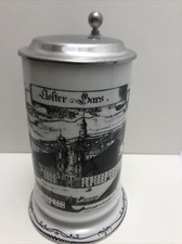 Bierkrug mit Zinndeckel, Dr. Merkle Atelier handdekoriert