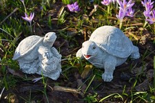 Gartenfigur Schildkröten 2er Set wetterfest frostfest massiver Steinguss NEU
