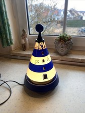 Standby Leuchtturm Tischlampe Kreisel Spieluhr Maritim Blau Weiß Drehlampe - NEU