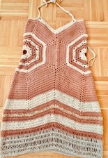 Häkelkleid Hippie Baumwolle Gr.S Orange Beige Handmade Neu 