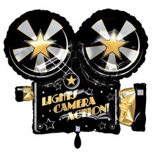 Folienballon Filmkamera Hollywood schwarz 62x54cm – Deko Motto Party