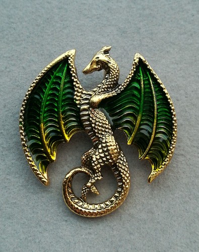 Drachen brosche gold grün - brosche,