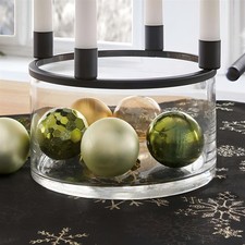 Glas Schale + Kerzenständer aus Metall für 4 Stabkerzen, Advents Deko Kranz