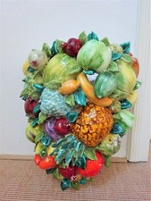 große schwere Majolika Blumenampel Früchtekorb Keramik Italien