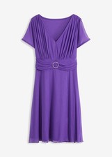 Neu Kleid mit Dekorative Schnalle Gr. 52/54 Lila Damen Abendkleid Mesh-Dress