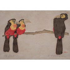 Farbholzschnitt Martin Erich Philipp MEPH Pfefferfresser Tukan signiert um 1909