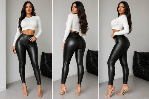 High waist leggings hose leder - leggings,