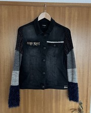 Jeansjacke Damen Desigual schwarz Langarm teils Strick u. Zottelwolle Gr. 44