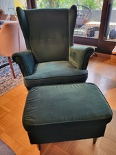 IKEA Strandmon Sessel und Hocker Samt dunkelgrün TOP gepflegt kaum genutzt !!