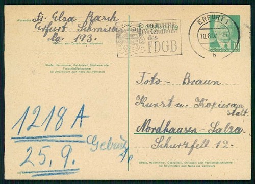 Ddr 1957 ganzsache erfurt - ganzsache,
