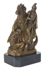 Erzengel Michael Bronze Skulptur signiert Figur Sakral Drachentöter Marmorsockel