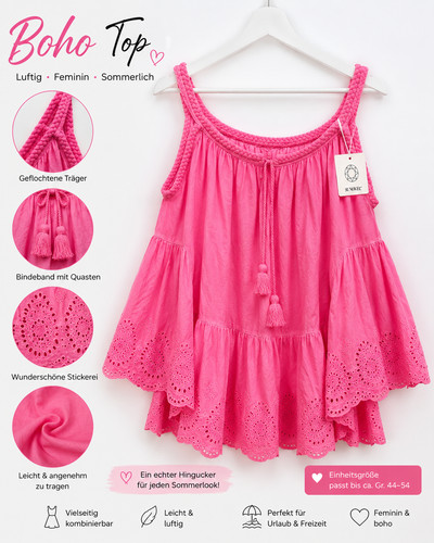 Boho top pink lochstickerei - boho,