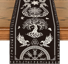Schwarz Wikinger Baum Des Lebens Rabe Helm Der Ehrfurcht Tischläufer, Saisonnal 